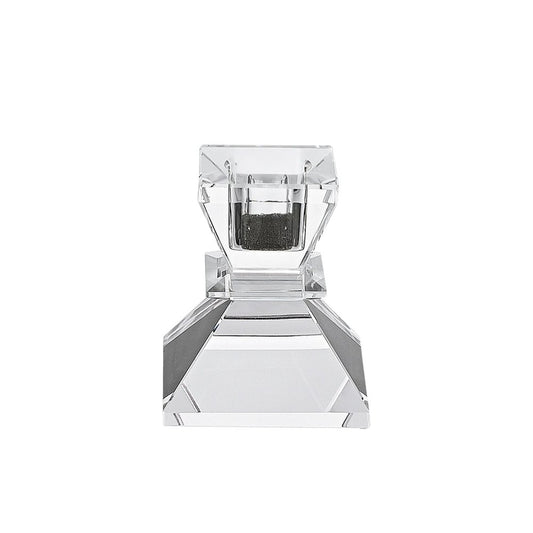Set of Two Clear Crystal Tabletop Taper Candlesticks