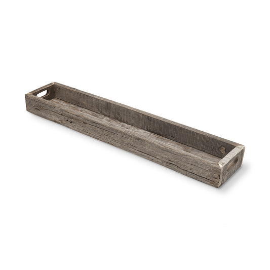 36" Brown Wood Cracker Tray With Handles
