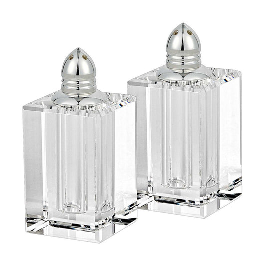 Set of Two Clear And Silver Crystal Pepper Shakers