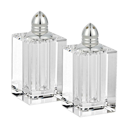 Set of Two Clear And Silver Crystal Pepper Shakers