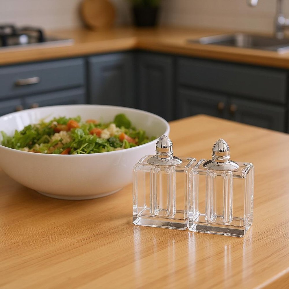 Set of Two Clear And Silver Crystal Pepper Shakers