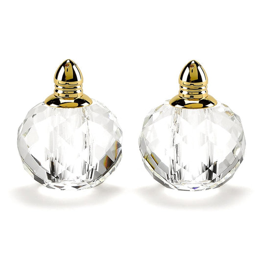 Set of Two Clear And Gold Crystal Geometric Pepper Shakers