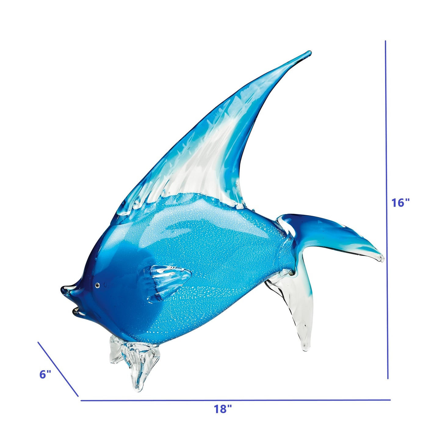 16" Blue Murano Glass Fish Figurine Tabletop Sculpture