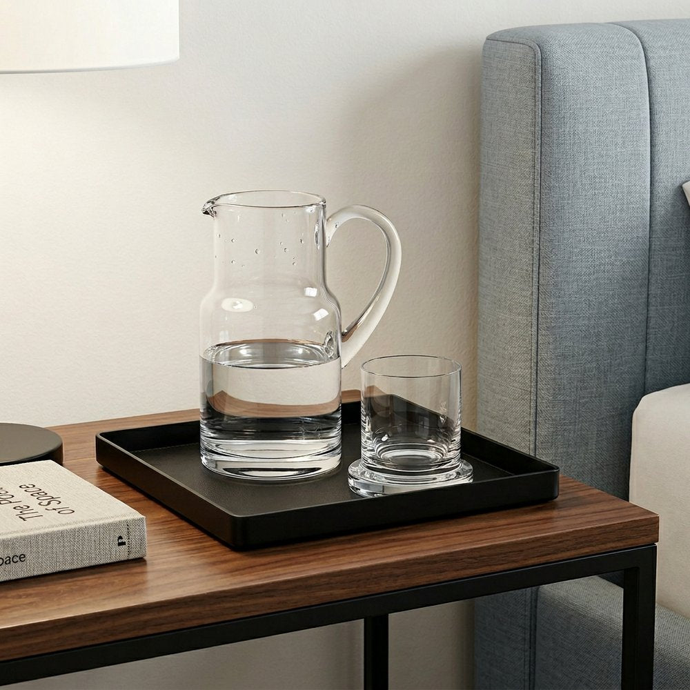 8 Mouth Blown Glass 2 Pc Bedside Or Desktop Carafe Set 24 Oz