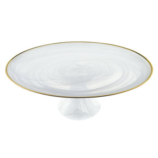 Handcrafted Optical Glass And White Gold Footed Cakestand With Gold Rim