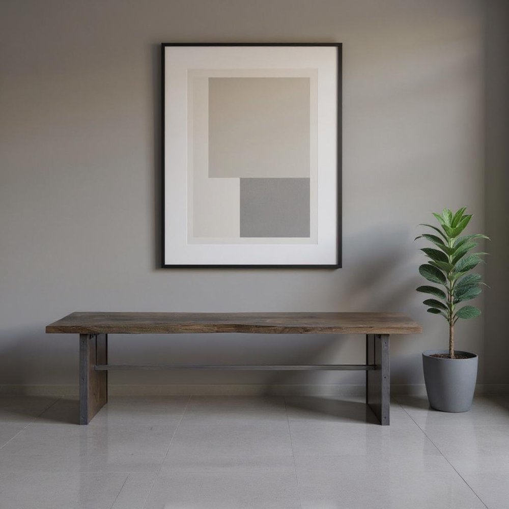 Rectangular Indian Mango Woodbrown Tone Finish W Metal Cladding On The Base Dining Bench