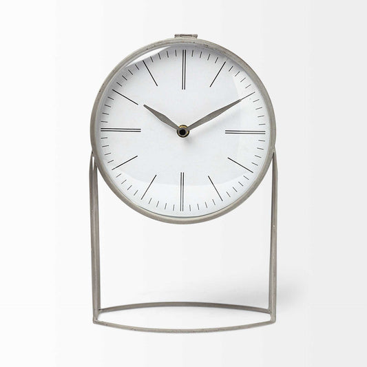 12" Gray Metal Table Clock