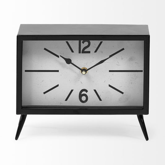 11" Black And White Metal Table Clock