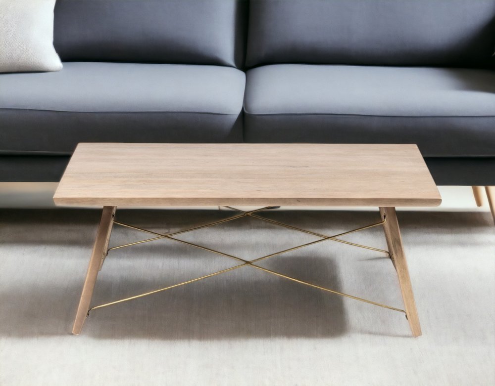 40" Brown and Black Solid Wood and Metal Square Coffee Table