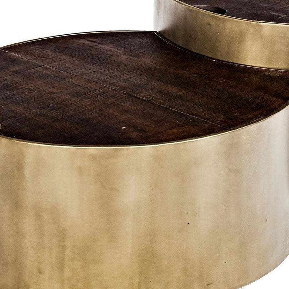 Brown Wood Round Nested Coffee Tables