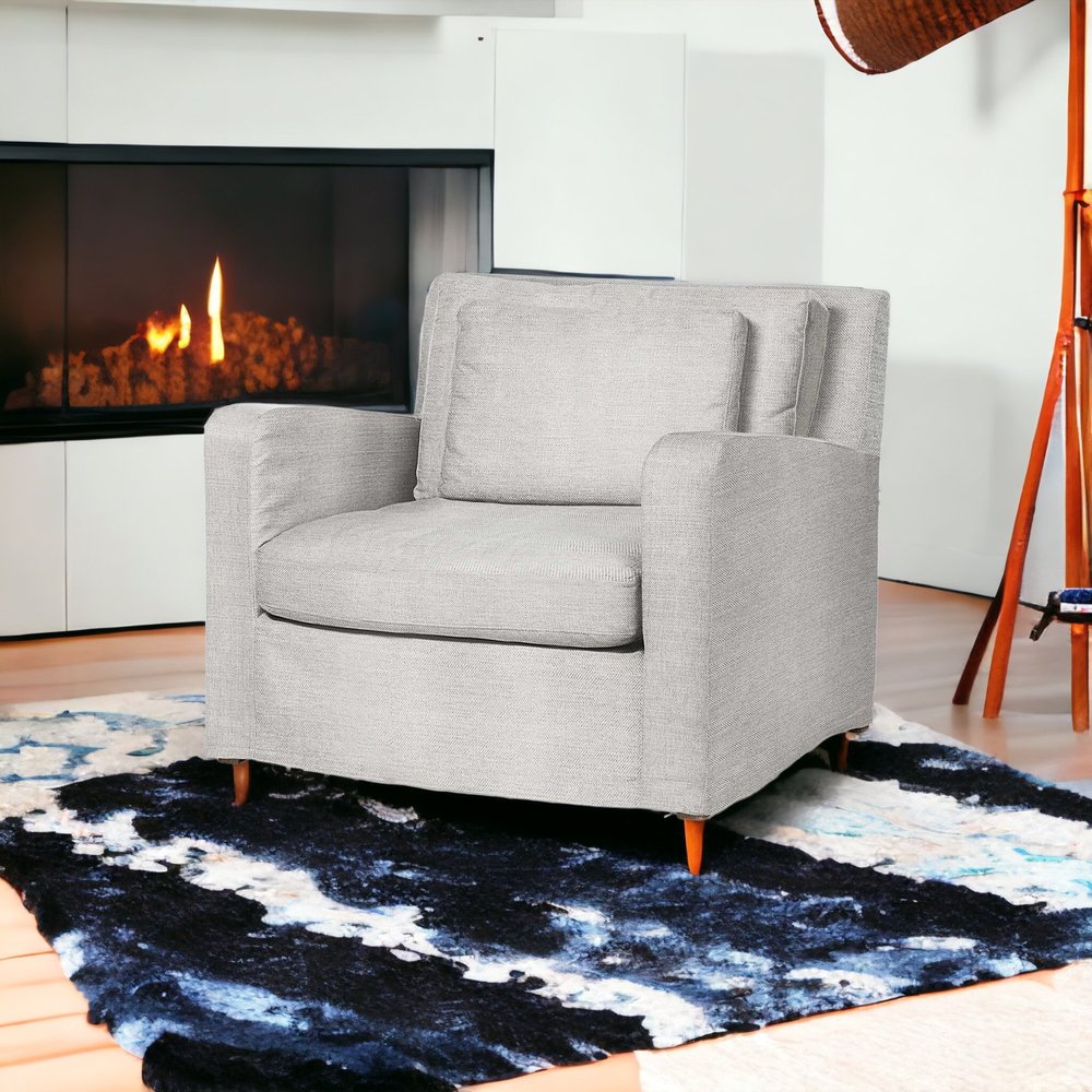 38" Light Gray and Brown Linen Arm Chair