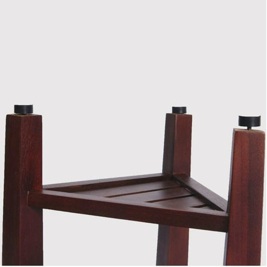Compact Teak Corner Shower Outdoor Bench With Shelf In Brown Finish