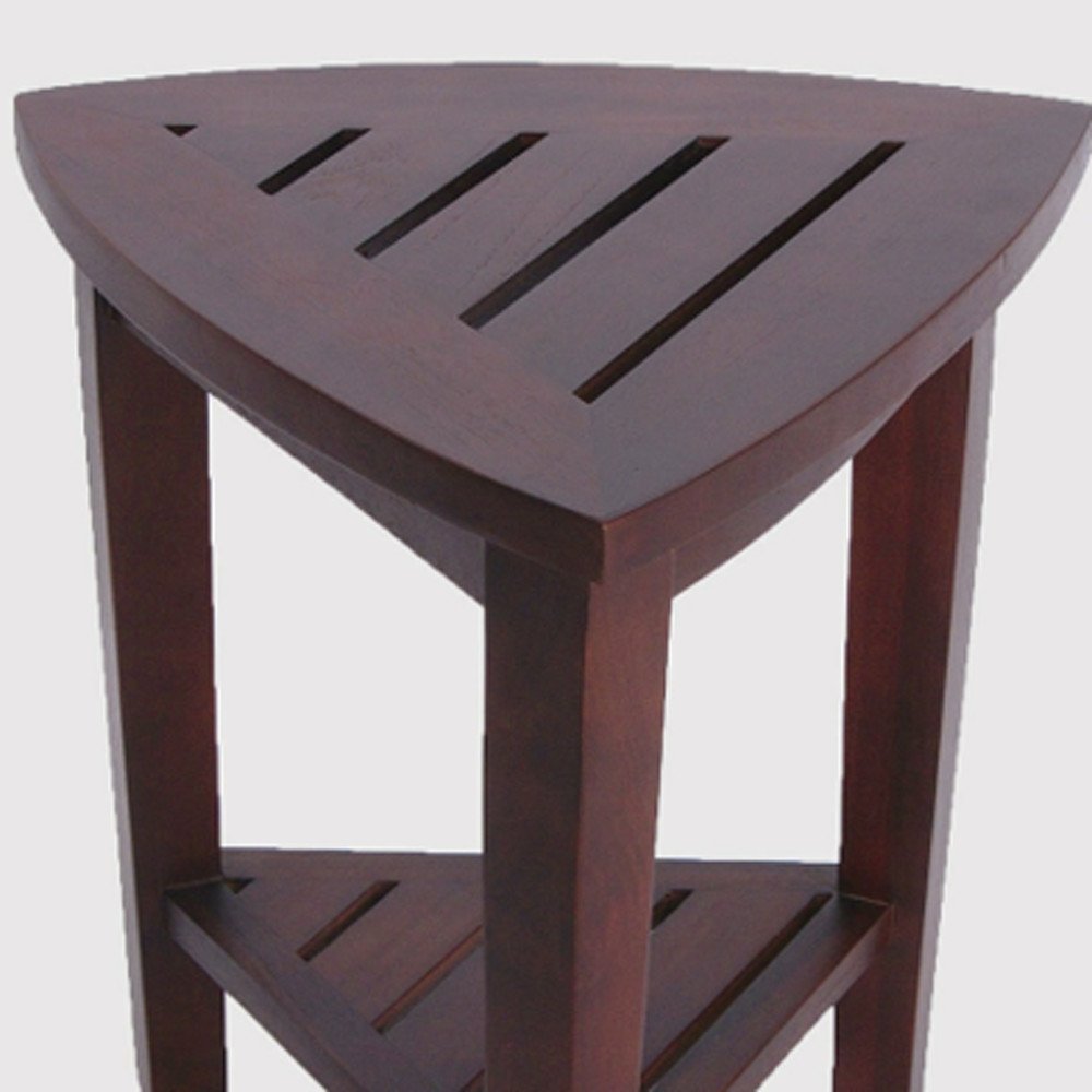 Compact Teak Corner Shower Outdoor Bench With Shelf In Brown Finish