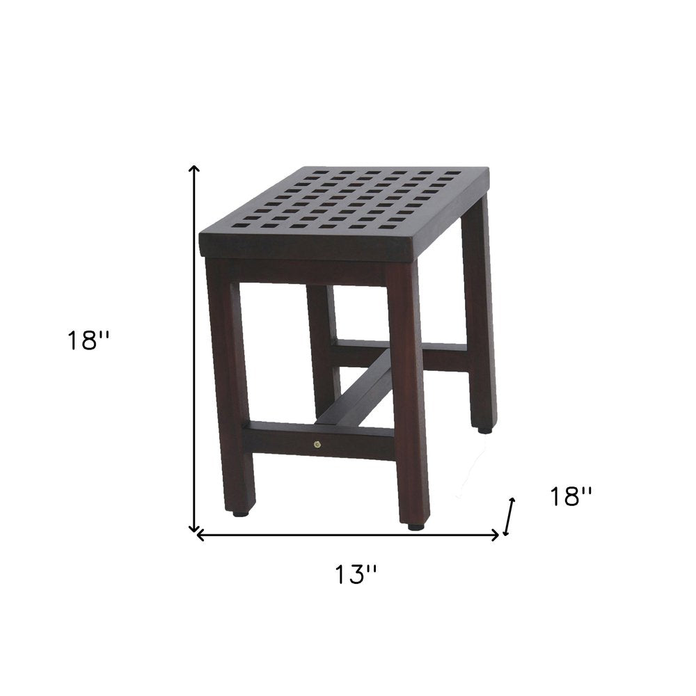 Compact Rectangular Teak Lattice Pattern Shower Or Outdoor Bench In Brown Finish