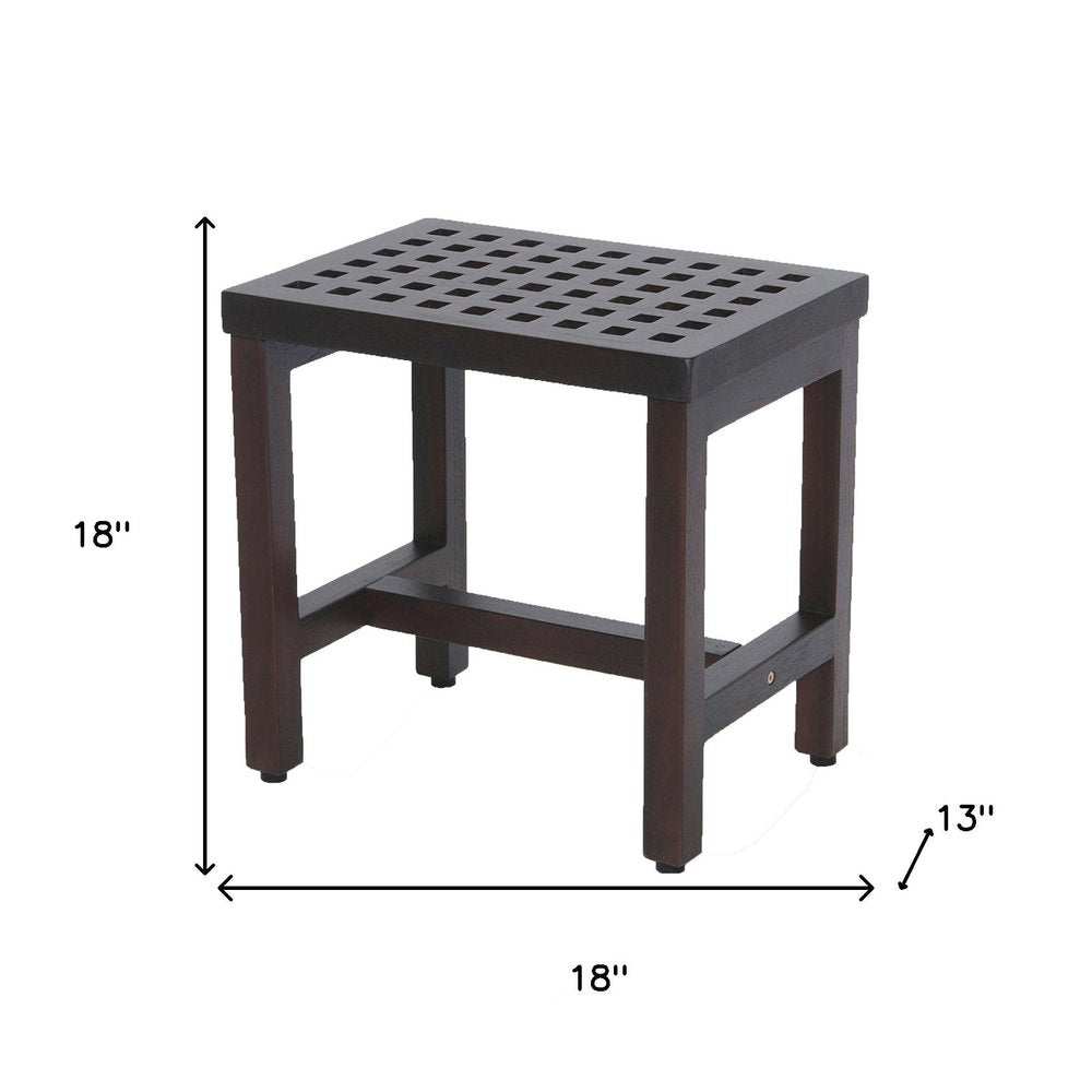 Compact Rectangular Teak Lattice Pattern Shower Or Outdoor Bench In Brown Finish