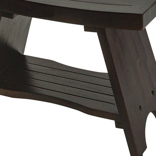 Teak Rectangular Shower Bench With Shelf In Brown Finish