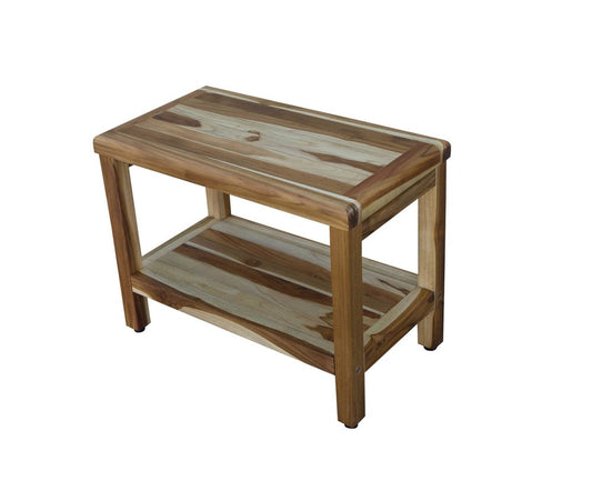 24" Natural Teak Rectangular Shower Bench With Shelf