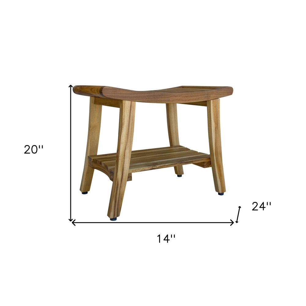 Contemporary Teak Shower Bench With Shelf In Natural Finish