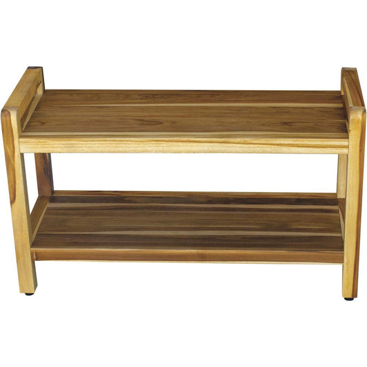 35" Natural Teak Rectangular Shower Bench With Shelf