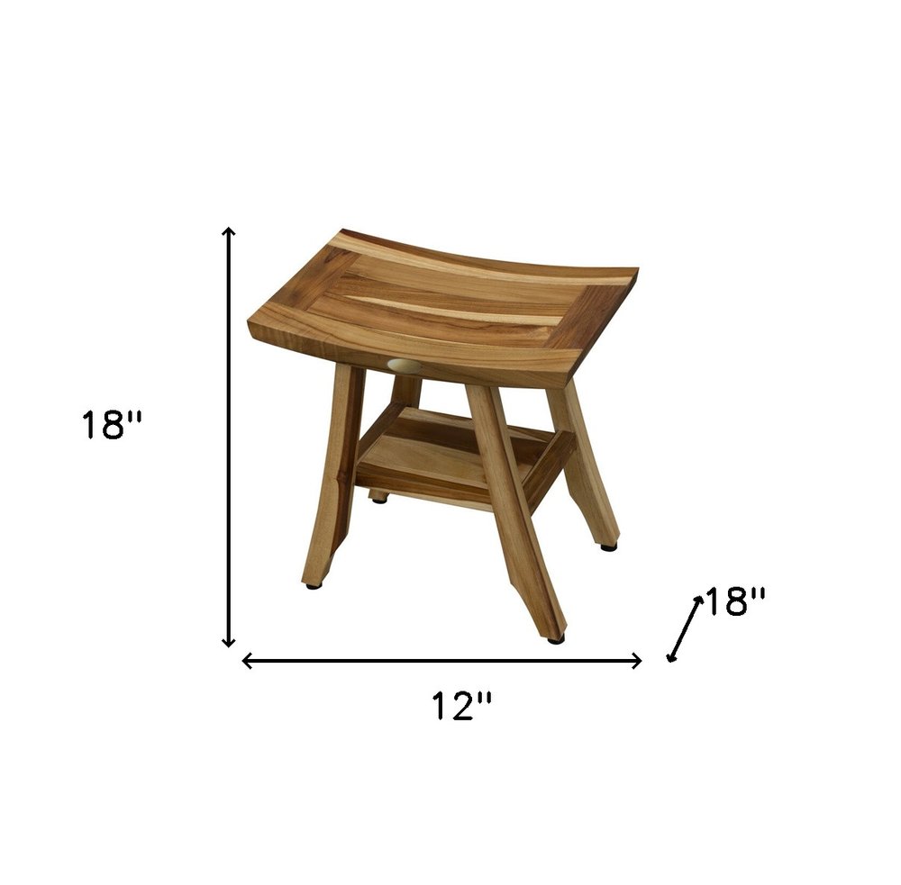 Compact Rectangular Teak Shower Outdoor Bench With Shelf In Natural Finish