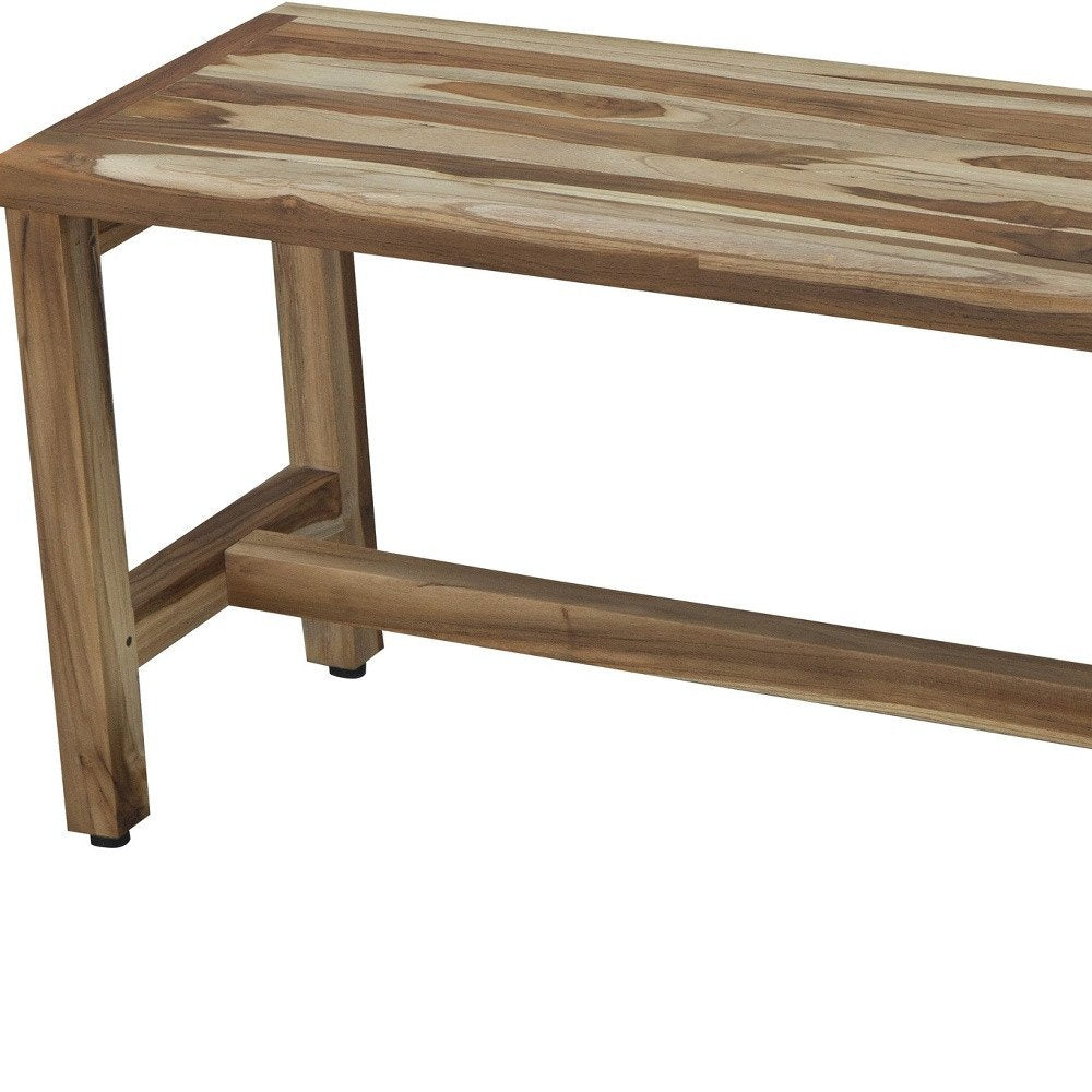 34" Natural Teak Rectangular Shower Bench With Shelf