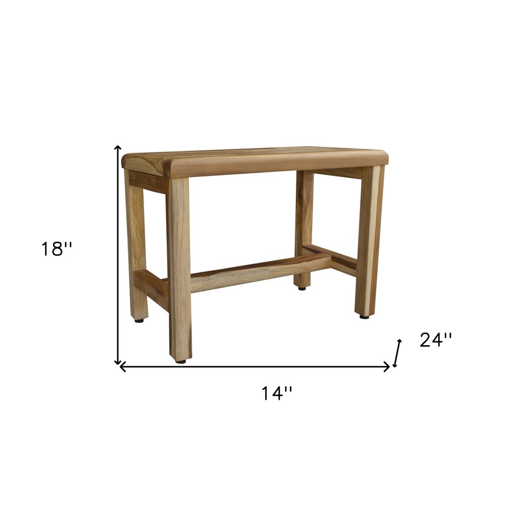 Compact Rectangular Teak Shower Outdoor Bench With Shelf In Natural Finish