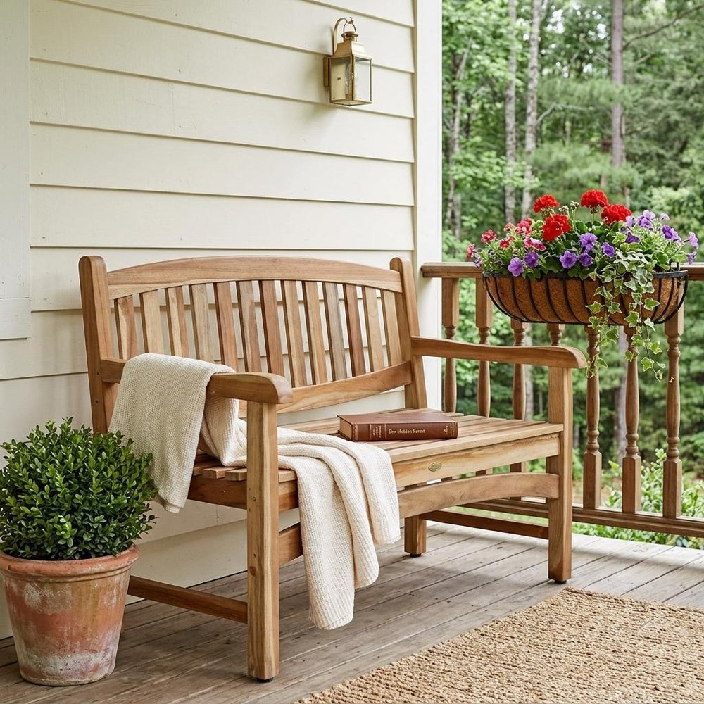 26" Natural Teak Solid Wood Garden Bench
