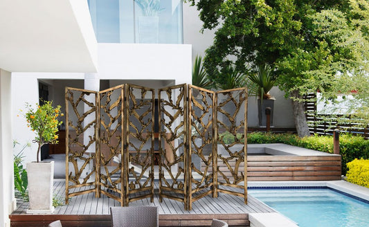 72" Brown Solid Wood Folding Three Panel Screen Room Divider