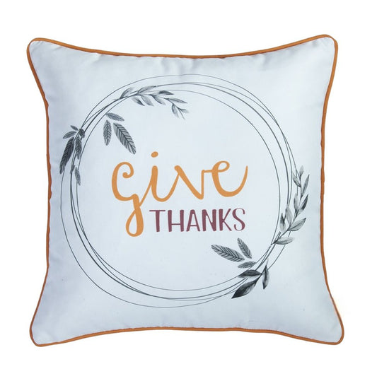 Set of Four 18" Orange and White Give Thanks Thanksgiving Fabric Throw Pillow Covers