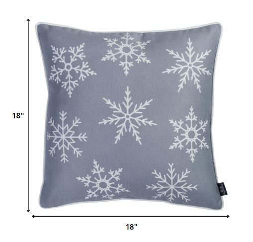 Set of Four 18" Gray Christmas Snowflakes Fabric Throw Pillow Covers