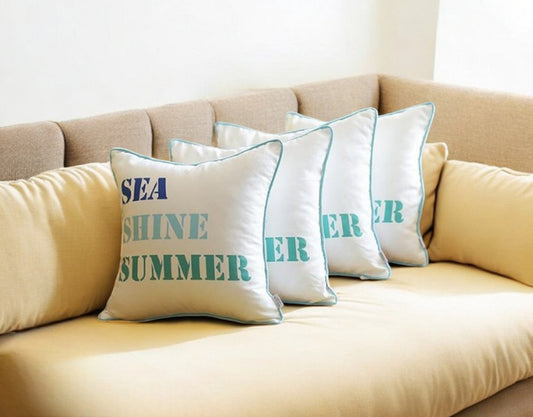 Set Of 4 18" Sea Shine Summer Throw Pillow Cover In Multicolor