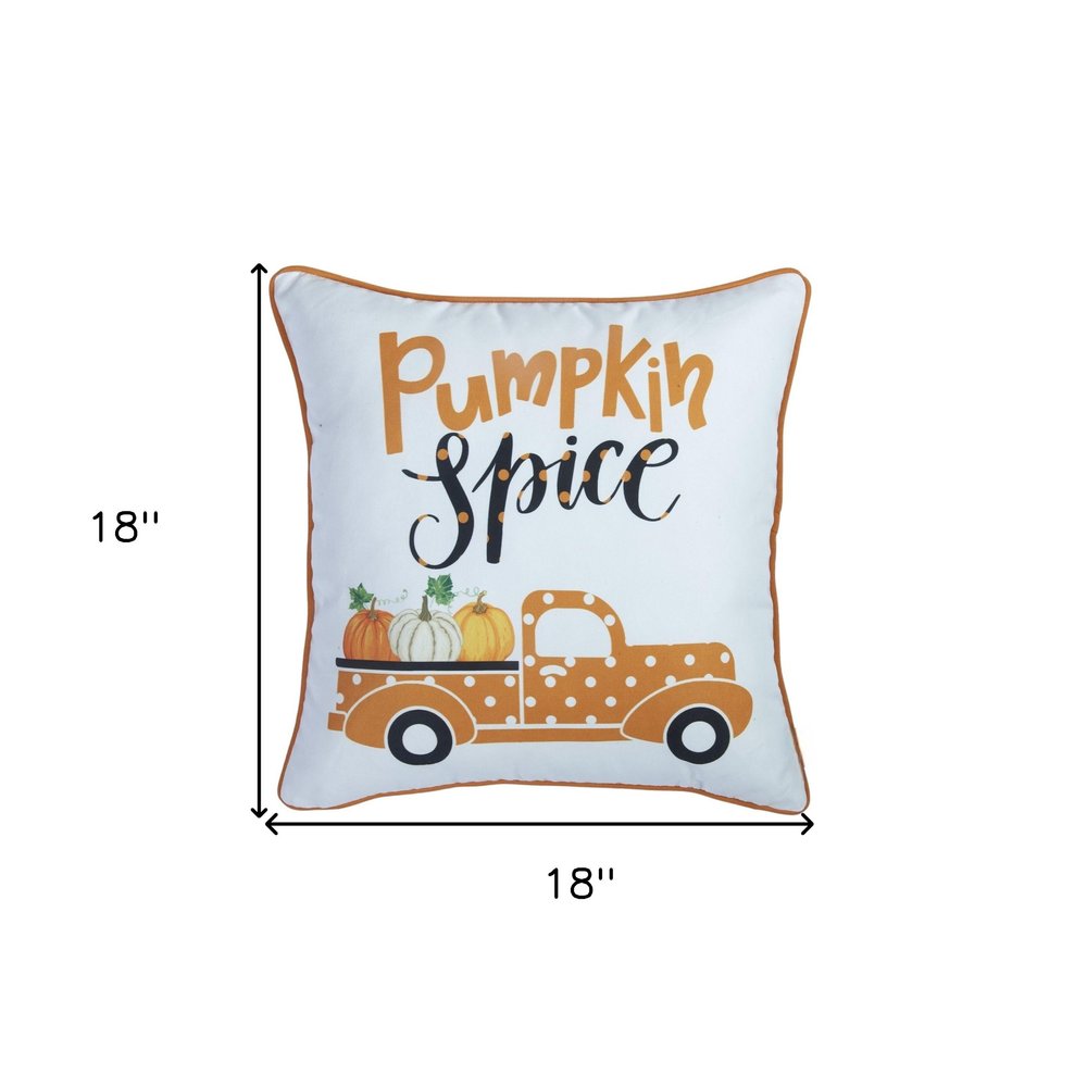 Set of Four 18" White Orange And Black Fabric Throw Pillow Covers