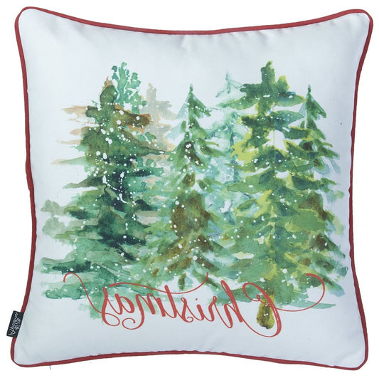 Set of Two 18" Green Red And White Christmas Christmas Trees Fabric Throw Pillow Covers