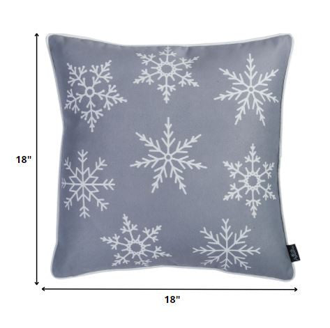 Set of Two 18" Gray Christmas Snowflakes Fabrc Throw Pillow Covers