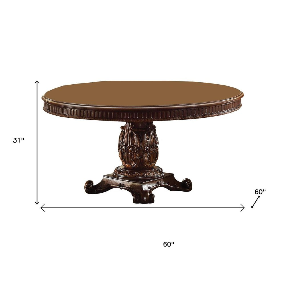 60" Brown Solid Wood Pedestal Base Dining Table