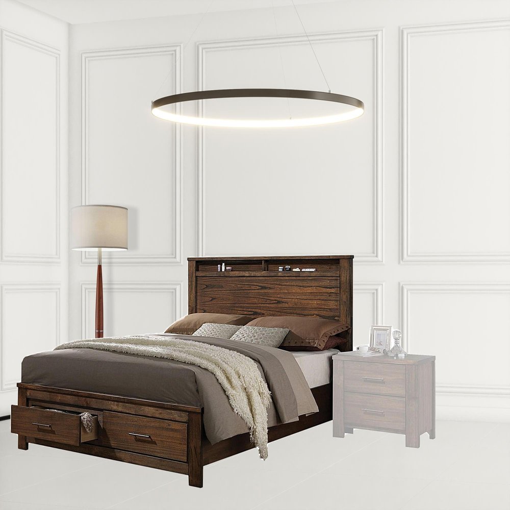 Brown Black and Beige Queen Bed Frame
