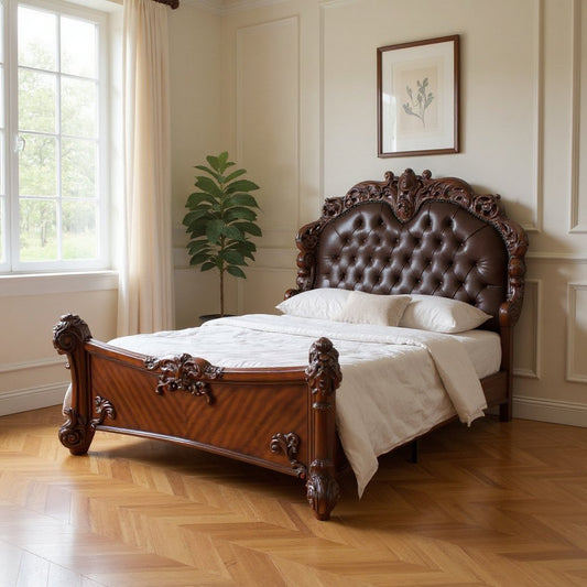 Dark Brown and Cherry Blossom Pink Tufted Upholstered Faux Leather No Bed