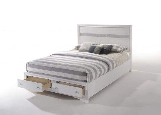 White and Gray Wood Queen With Two Drawers Bed Frame