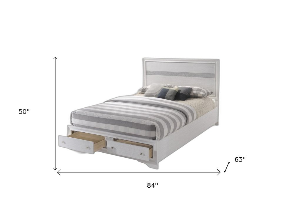 White and Gray Wood Queen With Two Drawers Bed Frame