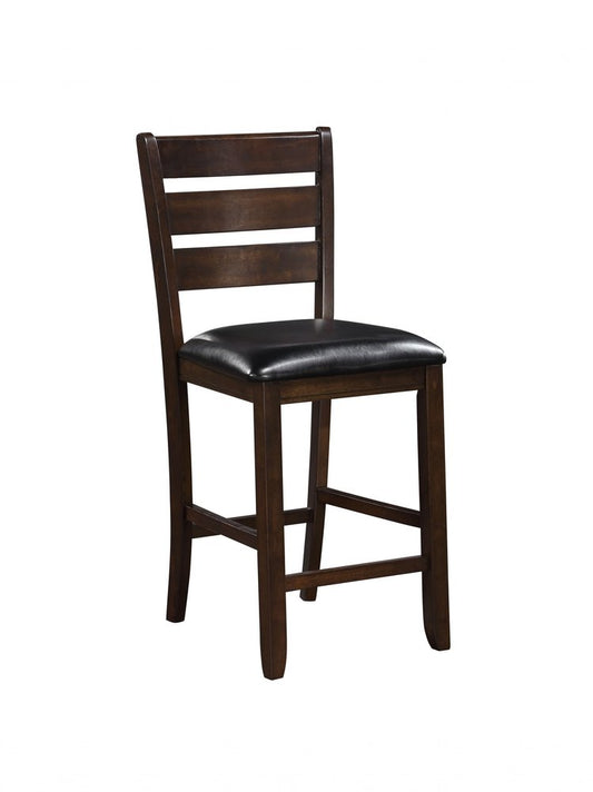Set of Two 41" Black and Brown Faux Leather and Solid Wood Counter Height Bar Chairs
