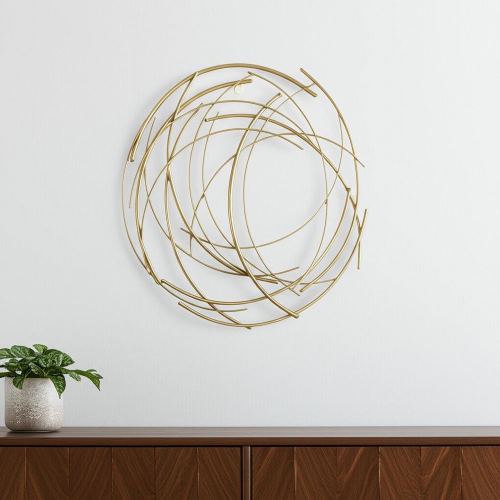 26" Gold Metal Abstract Round Hanging Wall Art Decor