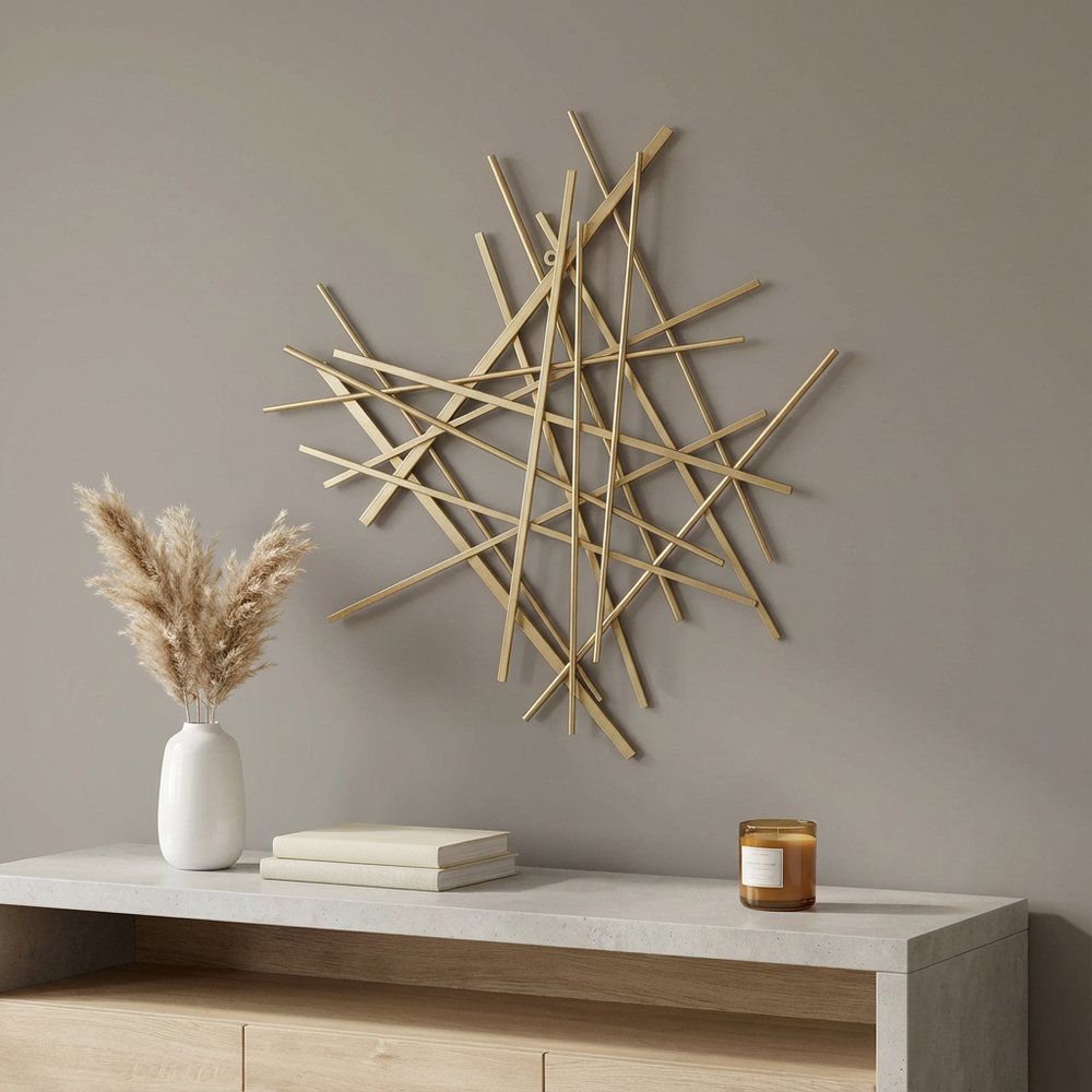 Gold Metal Abstract Linear Strips Wall Art Decor