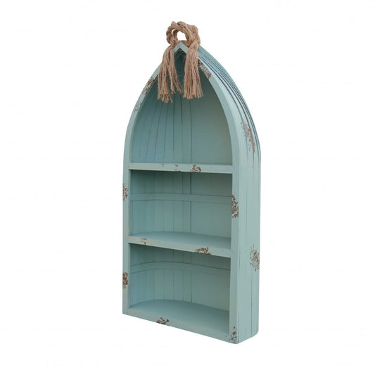 34" Aqua Blue Wood Canoe Hanging Shelf