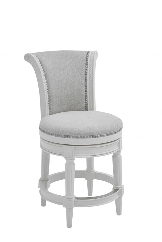 39" Light Gray and White Fabric Counter Height Swivel Bar Chair