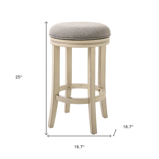 25" Gray And Ivory Fabric And Linen And Solid Wood Backless Counter Height Swivel Bar Chair