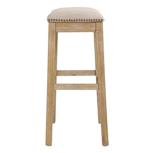 31" Linen And Natural Fabric And Solid Wood Backless Bar Height Bar Chair