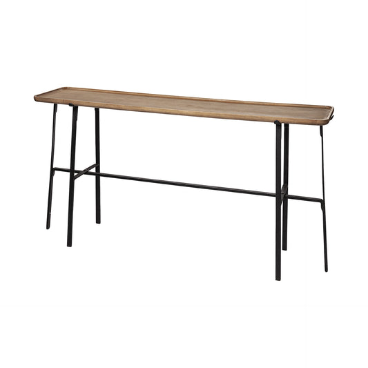 60" Brown and Black Solid Wood and Metal Trestle Console Table
