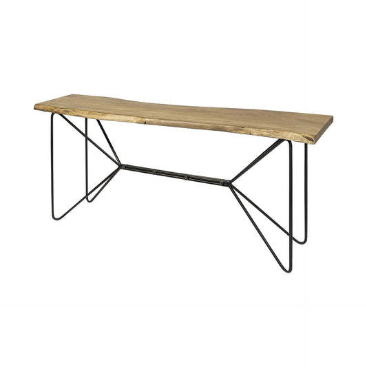 66" Natural and Black Solid Wood and Iron Distressed Abstract Console Table