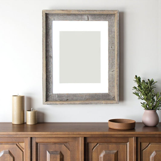 16" x 20" Gray And Brown Distressed Solid Wood Hanging Picture Frame with Mat