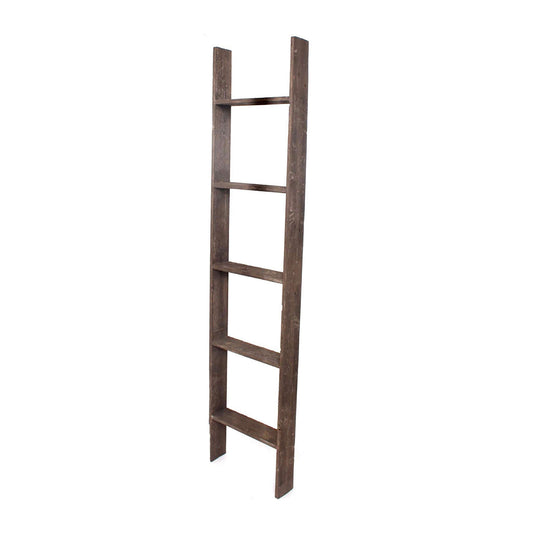 57" Brown Rustic Five Step Wood Ladder Shelf